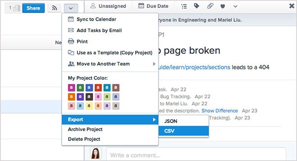Export Asana projects to CSV for custom reporting