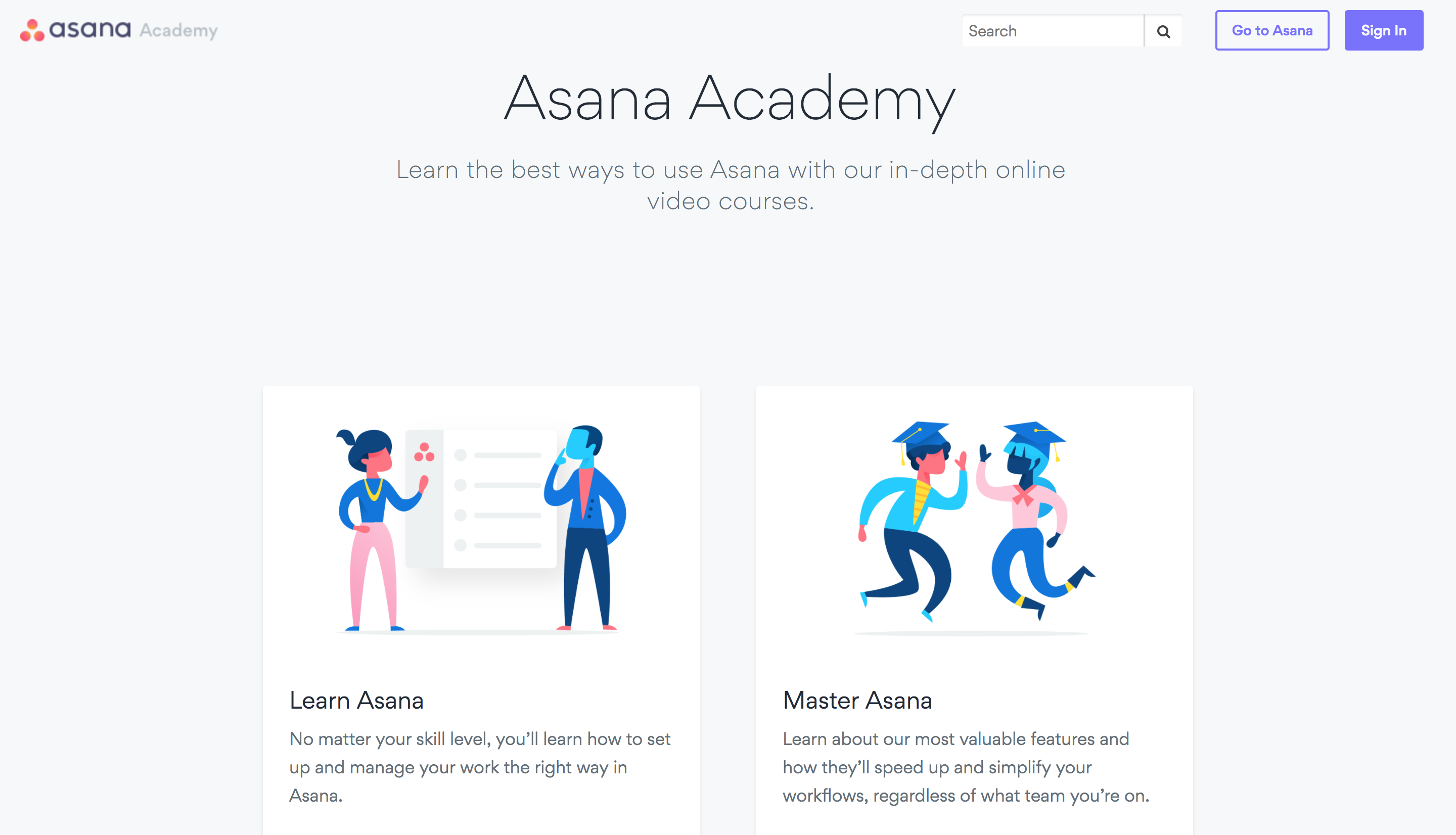 Asana academy homepage
