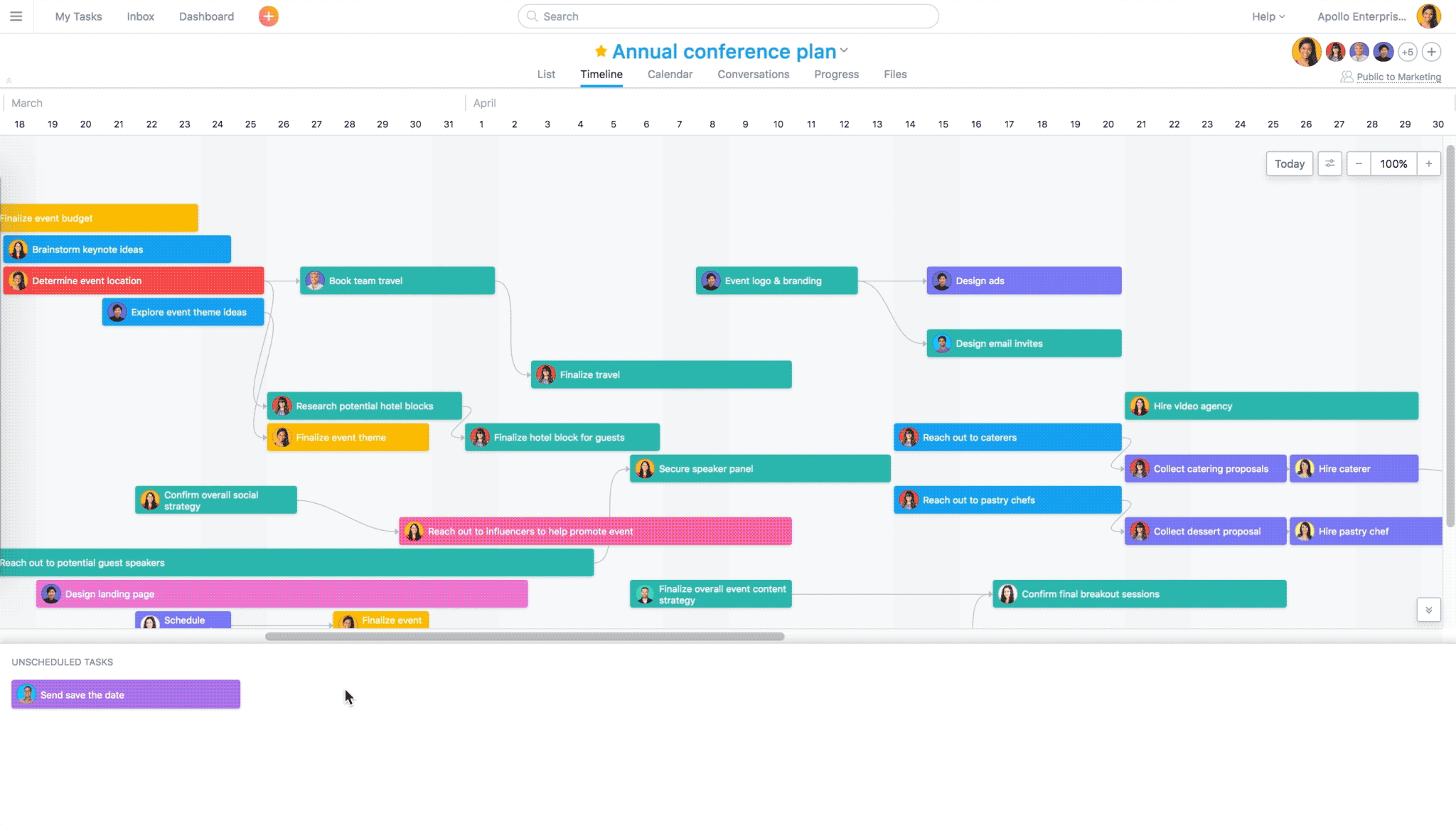 How to drag tasks into Asana timeline