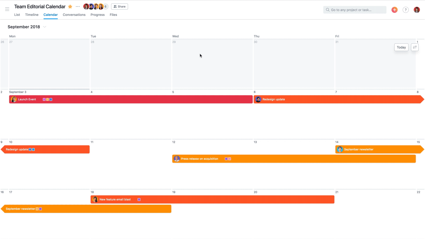 Asana calendar in line task creation