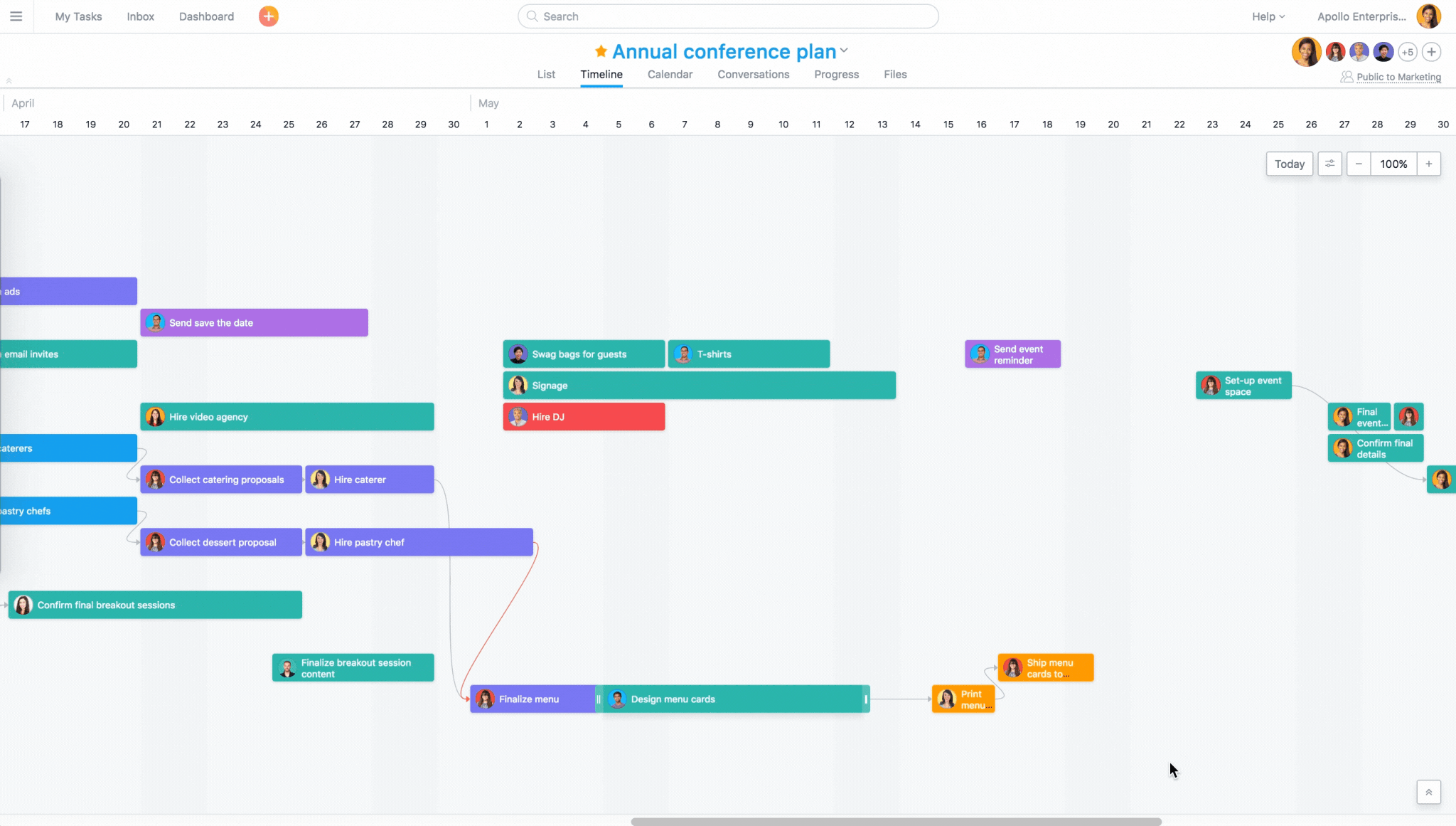 How to multi-select and move tasks in Asana timeline
