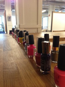 A row of nail polish at Asana's Polish Week