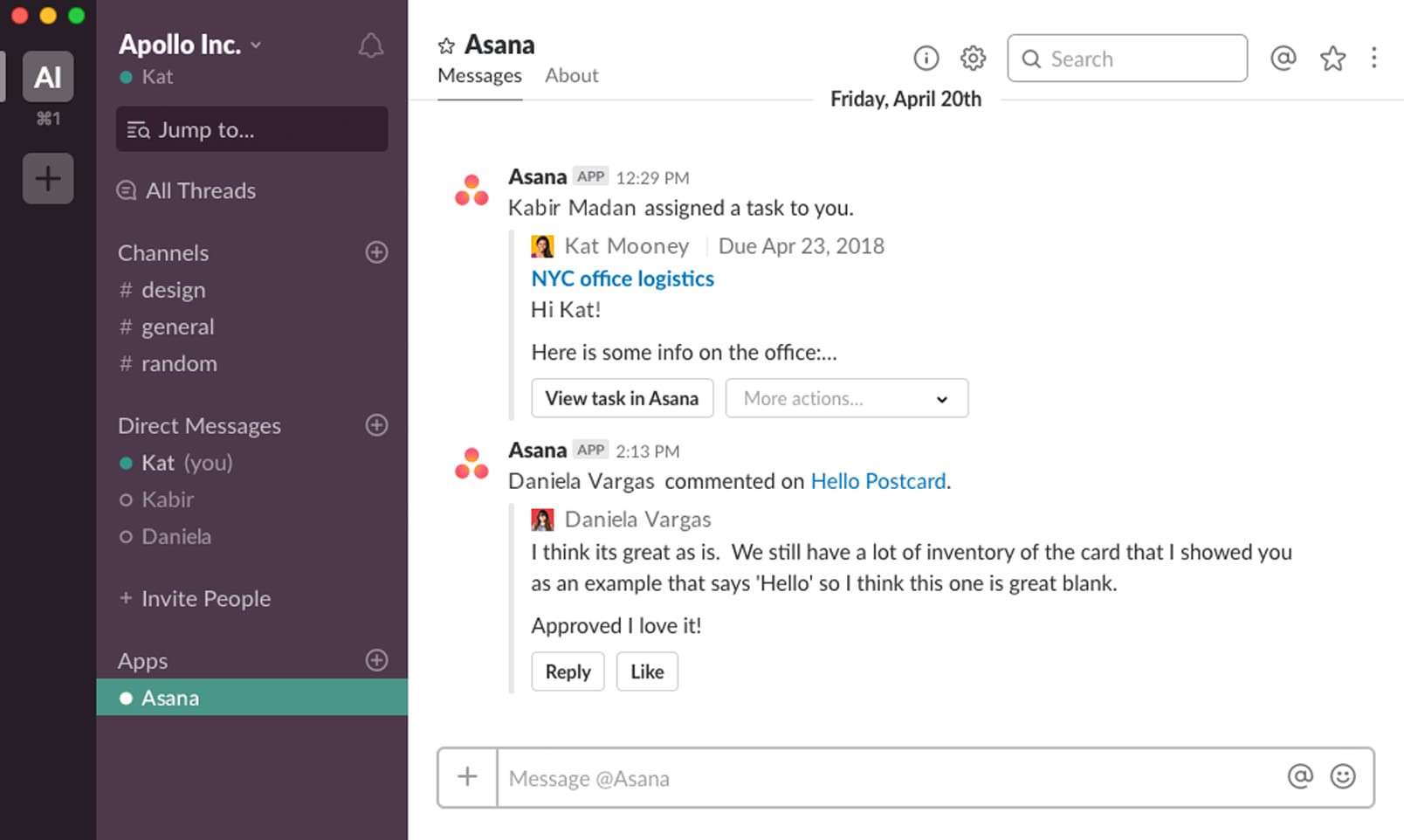 get notifications in Slack on your work happening in Asana