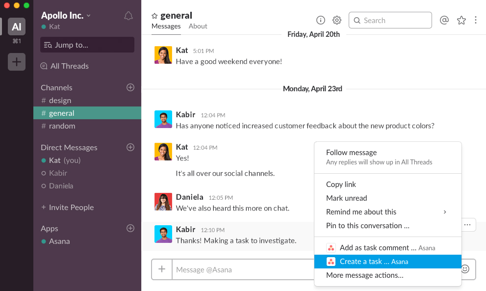 Turn a Slack message into a task or comment in Asana