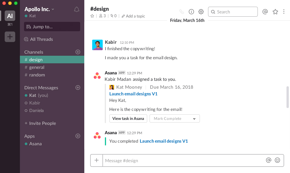 Link Asana projects to Slack channels