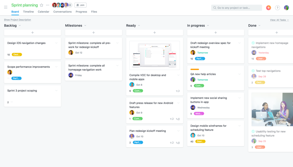 Sprint plan as a kanban board in Asana