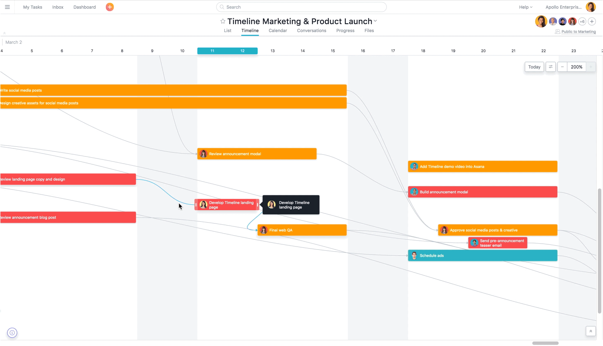 Moving tasks in Asana Timeline