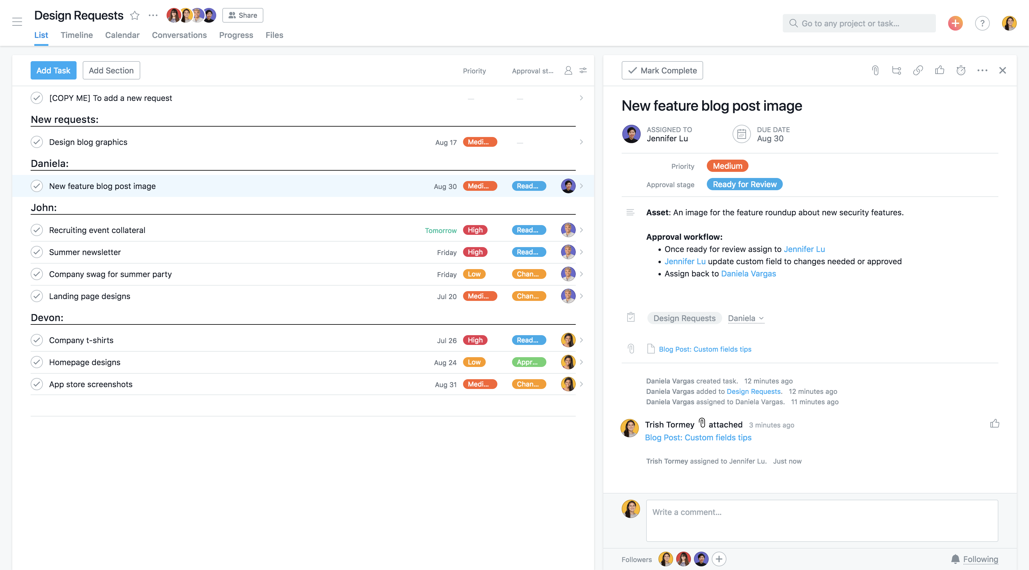 Approval stage in Asana