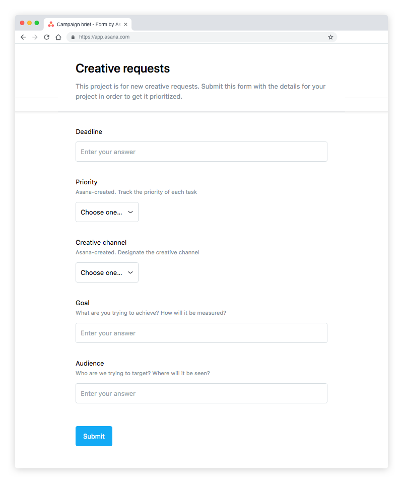 New Asana Forms feature standardizes how info is submitted to your team