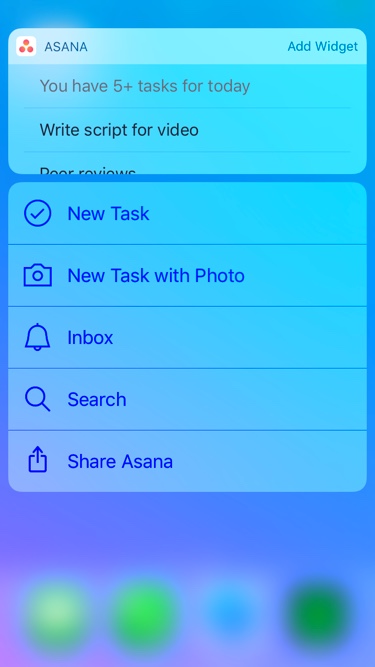 3D Touch on the Asana mobile app for iOS