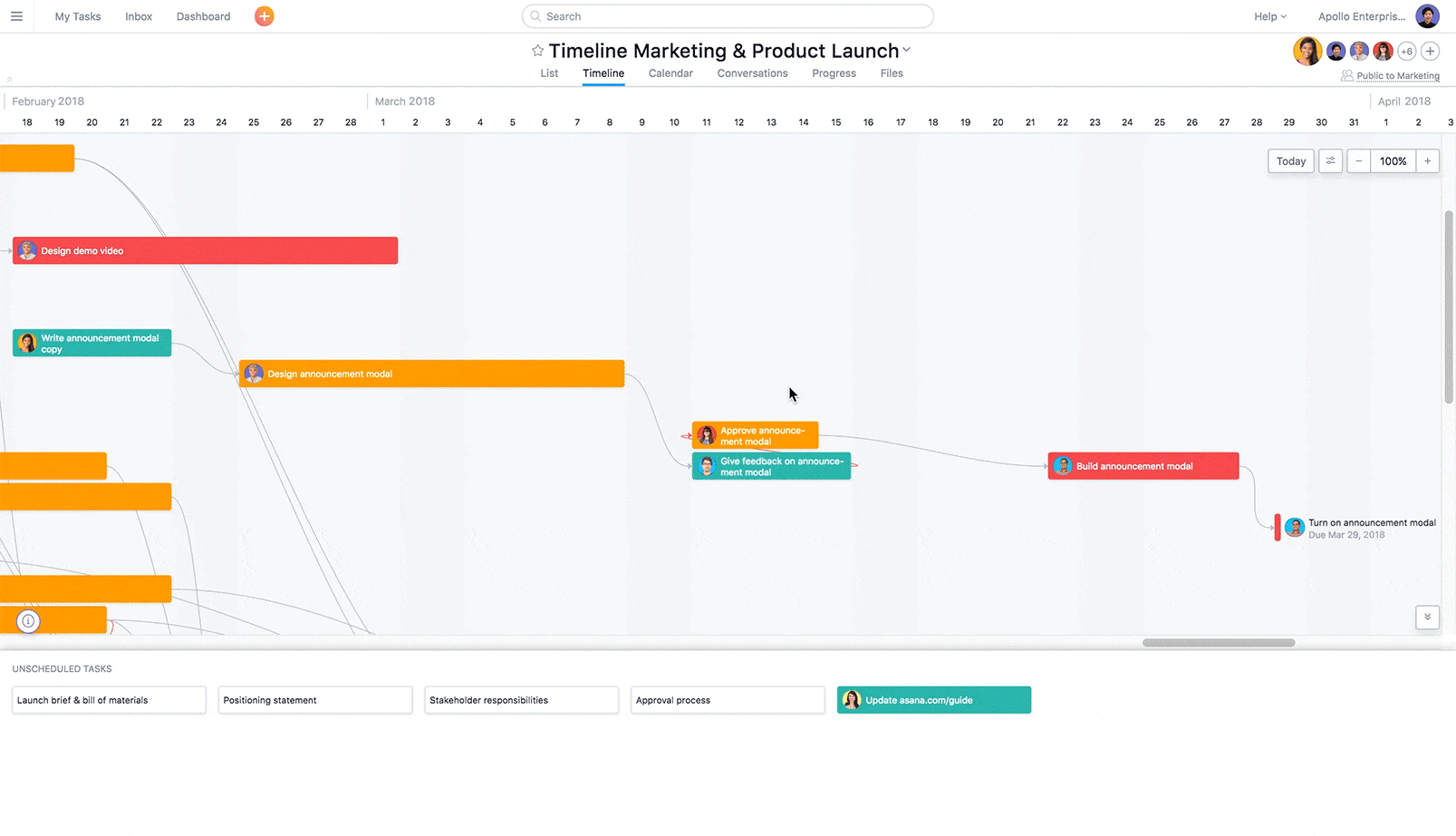 How to move tasks in Asana Timeline